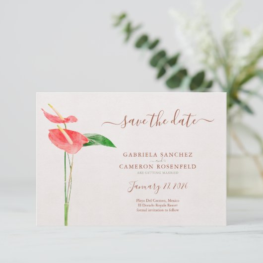 Terracotta Waterverf Botanisch sparen de datum (Staand voorkant)