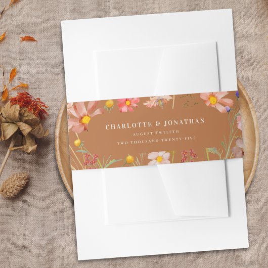 Terracotta Waterverf Floral Fall bruiloft Uitnodigingen Wikkel