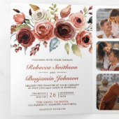 Terracotta Waterverf Floral Foto QR Code Weddensch Drieluik Uitnodiging (Binnenzijde eerst)