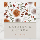 Terracotta Waterverf Floral Wedding Wine Labels Wijn Etiket (Enkel label)