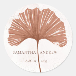 Terracotta Waterverf Ginkgo-blad Bruiloft Ronde Sticker