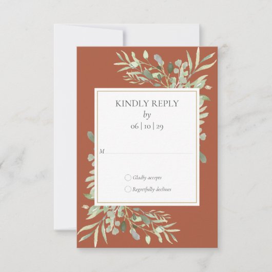 Terracotta Waterverf Greenery RSVP Kaartje (Voorkant)