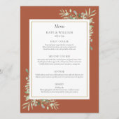 Terracotta Waterverf Groen Bruiloft Diner Menu (Voorkant)