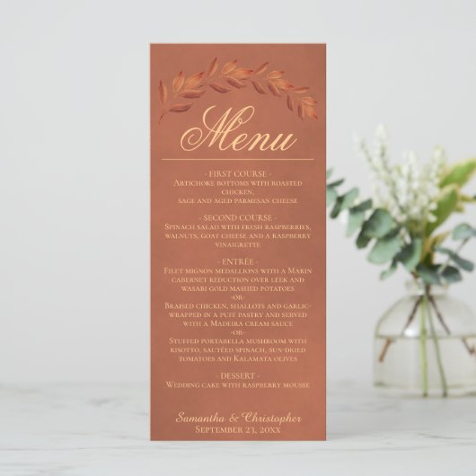 Terracotta Waterverf laat het legant Wedding-menu Menu (Staand voorkant)