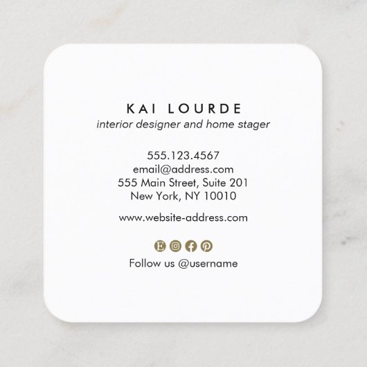 Terracotta Waterverf Plant laat goud over Vierkante Visitekaartje (Achterkant)