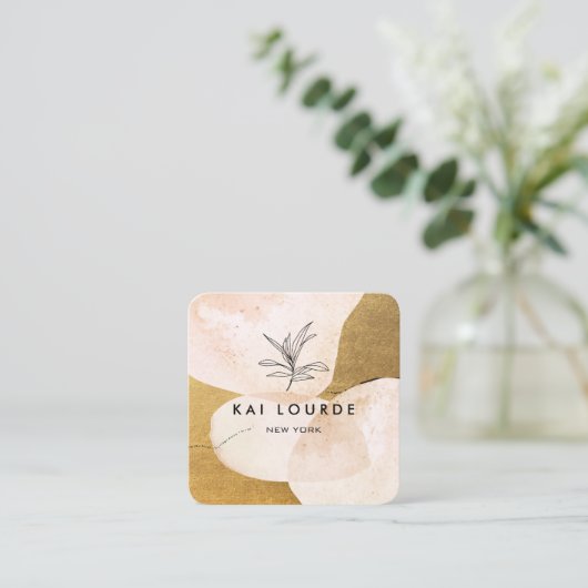 Terracotta Waterverf Plant laat goud over Vierkante Visitekaartje (Staand voorkant)