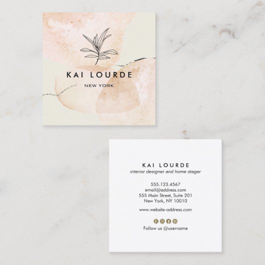 Terracotta Waterverf Plant Leaves Vierkante Visitekaartje (Voorkant / Achterkant)