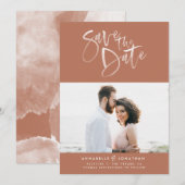 Terracotta waterverf scripttypografie bruiloft save the date (Voorkant / Achterkant)