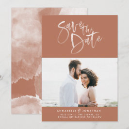 Terracotta waterverf scripttypografie bruiloft save the date