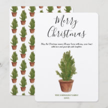 Terracotta Waterverf Vrolijke kerstboom vakantie