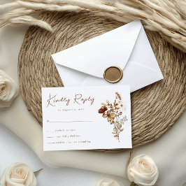 Terracotta Waterverf Wildflower Boho Wedding RSVP Kaartje