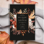 Terracotta Waterverf Zwarte Herfst Bloemen bruilof Kaart<br><div class="desc">Een elegante moderne minimalistische terracotta zwart gebrand Sinaasappel Boho bloemenbruiloft uitnodiging. Die waterverf gebrande sinaasappel botanische bloemen wilde bloemen patroon. Met formele en professionele scripttypografie aardse tonen en bohemian kleuren. Op een echt boho chic zwarte achtergrond. En deze bruiloft uitnodigingskaart is betaalbaar en goedkoop. Het is ook een digitale elektronische...</div>