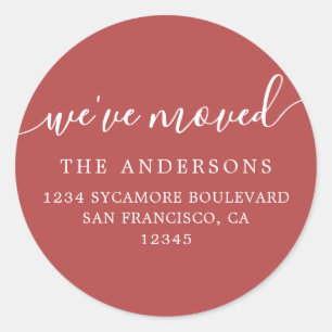 Terracotta We’ve Moved Retouradres Ronde Sticker