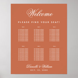 Terracotta Wedding 6 Table Simple Seating Chart Poster