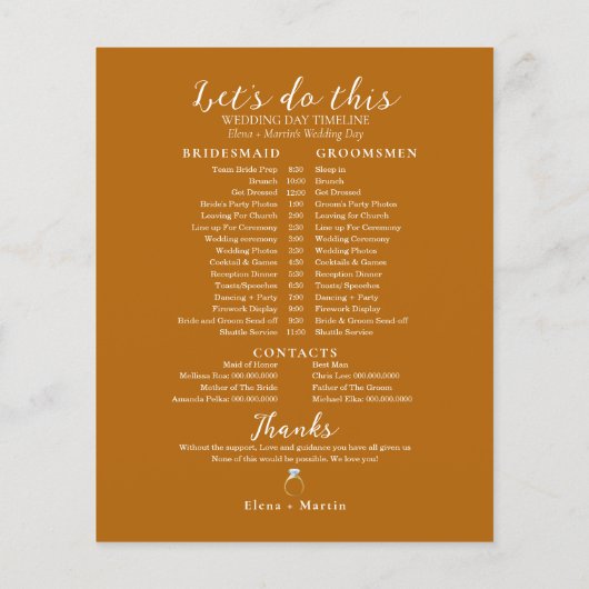 Terracotta Wedding Bridal tijdlijn (Achterkant)