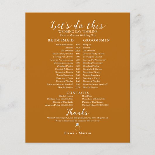 Terracotta Wedding Bridal tijdlijn (Voorkant)