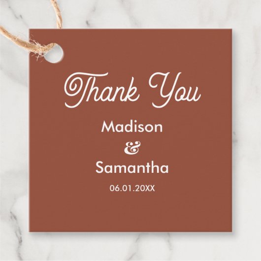 Terracotta Wedding Brown White Rustic Favor Bedankjes Labels (Voorkant)