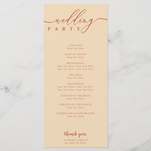 Terracotta Wedding Ceremony Plan Programmakaart (Achterkant)