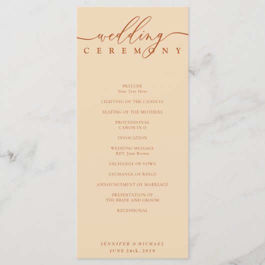 Terracotta Wedding Ceremony Plan Programmakaart (Voorkant)