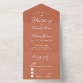 Terracotta Wedding Elegant Calligraphy Simple RSVP All In One Uitnodiging (Binnen)