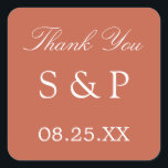Terracotta Wedding Favor Dank je Sticker<br><div class="desc">Terracotta Wedding Favor Hartelijk dank Sticker,  u kunt zich aanpassen aan de initialen van het echtpaar en de datum van het huwelijk,  met behulp van de online personalisatie-sjabloon voordat u bestelt.</div>
