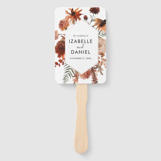 Terracotta Wedding Floral Rustic Programme Hand Fa Handwaaier (Voorkant)