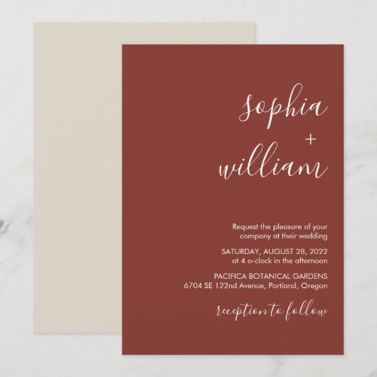 Terracotta Wedding Invitation Kaart (Voorkant / Achterkant)