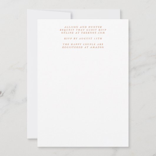 Terracotta Wedding Invitation Kaart (Achterkant)