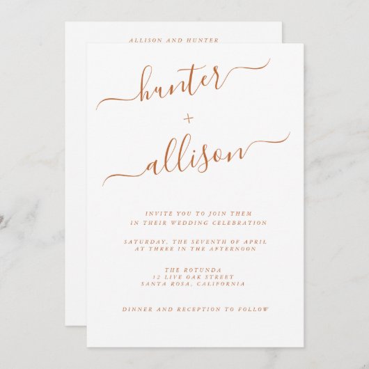 Terracotta Wedding Invitation  Kaart (Voorkant / Achterkant)