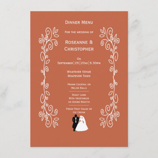 Terracotta Wedding Menu Bruid Groom Design (Voorkant)