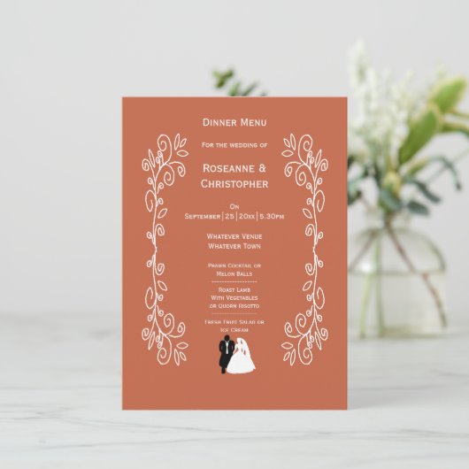 Terracotta Wedding Menu Bruid Groom Design (Staand voorkant)