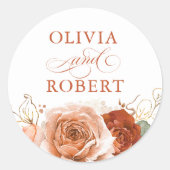 Terracotta Wedding Modern Floral Boho Ronde Sticker (Voorkant)