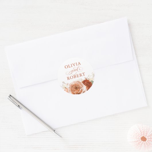 Terracotta Wedding Modern Floral Boho Ronde Sticker (Envelop)
