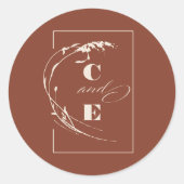 Terracotta Wedding Monogram Modern Minimalist Ronde Sticker (Voorkant)