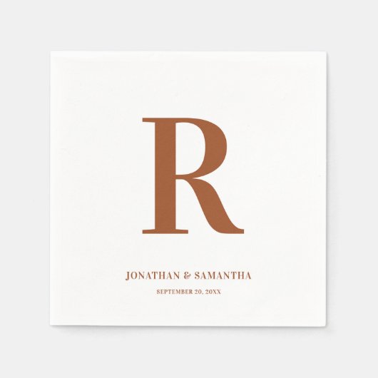 Terracotta Wedding Monogram Modern Napkins Servet (Voorkant)