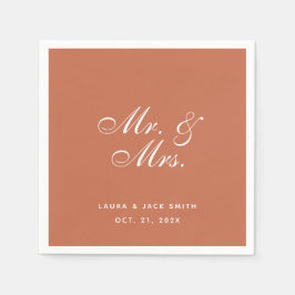 Terracotta Wedding Mr en Mrs Brown White Script Servet