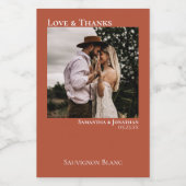 Terracotta Wedding Photo Love & Bedankt Mini Wijn Etiket (Enkel label)