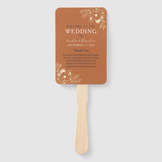 Terracotta Wedding Program Hand Fan Handwaaier (Voorkant)