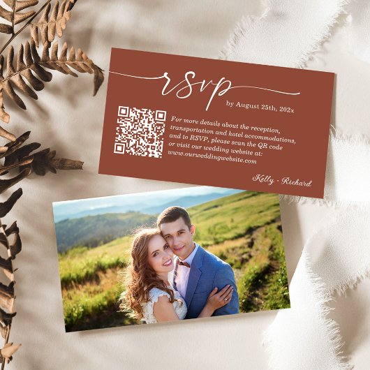 Terracotta Wedding RSVP Website QR Code Foto Informatiekaartje