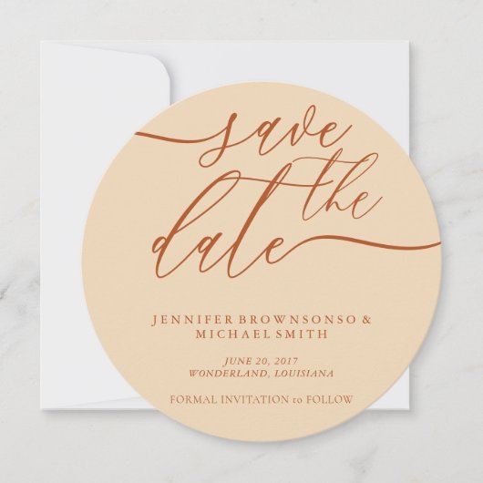 Terracotta Wedding Save Date Photo Calligraphy Save The Date (Voorkant)