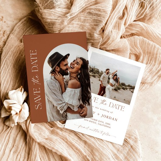 Terracotta Wedding Save the Date, Boho Save Dates Kaart