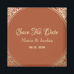 Terracotta Wedding Save the Date Invitation Magnet<br><div class="desc">Eenvoudig,  modern script,  elegant terracotta en gouden bruiloft sparen de Datumuitnodigingsmagneet.</div>