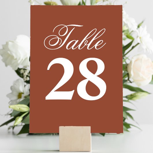 Terracotta Wedding Script Table Number Sign  Kaart