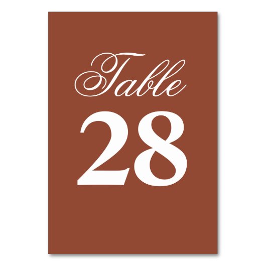 Terracotta Wedding Script Table Number Sign  Kaart (Voorkant)