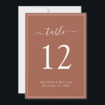 Terracotta Wedding Table Number<br><div class="desc">Terracotta Wedding Table Number. Maak je bruiloft even gedenkwaardig als je speciale dag met dit stijlvolle design. Met een eenvoudige minimalistische blik met een klastige traditionele aanraking, kenmerkt deze moderne tekst-enige uitnodiging een handgeschreven kalligrafiemanuscript met een klassiek terracotta/verbrand oranje grens lijst. Zoek coördinerende producten in de Eenvoudige Elegant Terracotta Border...</div>