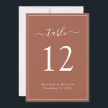 Terracotta Wedding Table Number<br><div class="desc">Terracotta Wedding Table Number. Maak je bruiloft even gedenkwaardig als je speciale dag met dit stijlvolle design. Met een eenvoudige minimalistische blik met een klastige traditionele aanraking, kenmerkt deze moderne tekst-enige uitnodiging een handgeschreven kalligrafiemanuscript met een klassiek terracotta/verbrand oranje grens lijst. Zoek coördinerende producten in de Eenvoudige Elegant Terracotta Border...</div>