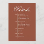 Terracotta Wedding Timeline Details Simple RSVP Informatiekaartje (Voorkant)
