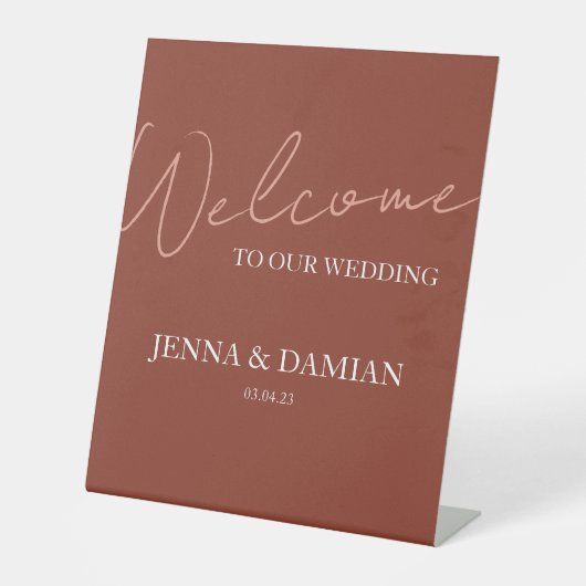 Terracotta Wedding Welcome Sign Reclamebord Met Voetstuk (Voorkant)