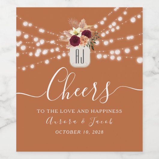 Terracotta Wedding Wine Label Wijn Etiket (Enkel label)