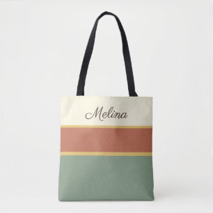 Terracotta Weide Gepersonaliseerde Gestreepte Tote Bag